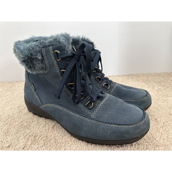Sporto‎ Women's Erica Ankle Booties Sz. 8.5M Blue Suede Faux Fur Comfort Walking - Picture 1 of 13